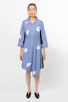 Buy_Leh Studios_Blue 100% Cotton Patch Petal Notched Collar Neck Slide Shirt Dress  _Online_at_Aza_Fashions