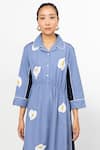 Shop_Leh Studios_Blue 100% Cotton Patch Petal Notched Collar Neck Slide Shirt Dress  _Online_at_Aza_Fashions