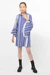 Buy_Leh Studios_Blue 100% Cotton Striped Collar Bell Sleeves Tunic  _at_Aza_Fashions