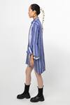 Buy_Leh Studios_Blue 100% Cotton Striped Collar Bell Sleeves Tunic  _Online_at_Aza_Fashions