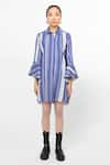 Shop_Leh Studios_Blue 100% Cotton Striped Collar Bell Sleeves Tunic  _Online_at_Aza_Fashions