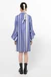 Shop_Leh Studios_Blue 100% Cotton Striped Collar Bell Sleeves Tunic  _at_Aza_Fashions