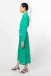 Leh Studios_Green 100% Silk Plain Collar Pleated Flare Couch Dress _Online_at_Aza_Fashions