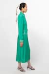 Buy_Leh Studios_Green 100% Silk Plain Collar Pleated Flare Couch Dress _Online_at_Aza_Fashions