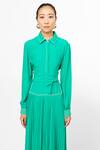 Shop_Leh Studios_Green 100% Silk Plain Collar Pleated Flare Couch Dress _Online_at_Aza_Fashions