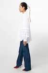 Shop_Leh Studios_White 100% Cotton Stitch Wide Collar Trickle Micro Pleated Shirt  _Online_at_Aza_Fashions