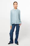 Buy_Leh Studios_Blue 100% Silk Solid Shirt Collar Fin _at_Aza_Fashions