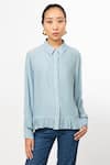 Leh Studios_Blue 100% Silk Solid Shirt Collar Fin _Online_at_Aza_Fashions
