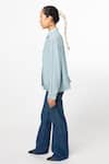Shop_Leh Studios_Blue 100% Silk Solid Shirt Collar Fin _Online_at_Aza_Fashions