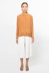 Buy_Leh Studios_Brown 100% Silk Polka Dot Shirt Collar Fin Pattern _at_Aza_Fashions