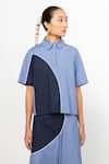 Shop_Leh Studios_Blue 100% Cotton Colour Block Shirt Collar Eclipse _Online_at_Aza_Fashions