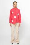 Buy_Leh Studios_Coral 100% Cotton Applique Shirt Collar Top  _at_Aza_Fashions