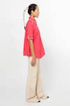 Leh Studios_Coral 100% Cotton Solid Shirt Collar Slide Top  _Online_at_Aza_Fashions