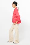 Buy_Leh Studios_Coral 100% Cotton Running Stitch Lapel Collar Pleated Fence Top _Online_at_Aza_Fashions