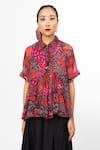 Leh Studios_Multi Color 100% Viscose Abstract Shirt Broken Frill Pattern Top  _Online_at_Aza_Fashions