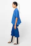 Leh Studios_Blue 100% Cotton Running Stitch Band Collar Fence Stripe Pattern Shirt _Online_at_Aza_Fashions