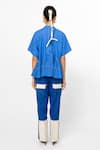 Shop_Leh Studios_Blue 100% Cotton Running Stitch Band Collar Fence Stripe Pattern Shirt _at_Aza_Fashions