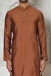 Buy_Arihant Rai Sinha_Brown Kurta Cotton Silk Printed Straight And Pant Set _Online_at_Aza_Fashions