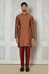 Shop_Arihant Rai Sinha_Brown Kurta Cotton Silk Printed Straight And Pant Set _Online_at_Aza_Fashions