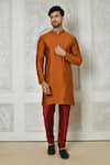 Buy_Arihant Rai Sinha_Orange Kurta Cotton Silk Printed Geometric Buttoned And Pant Set _at_Aza_Fashions