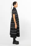 Buy_Leh Studios_Black 100% Cotton Striped Collar Trickle Micro Pleated Dress  _Online_at_Aza_Fashions