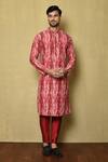 Buy_Arihant Rai Sinha_Red Kurta Cotton Silk Printed Straight And Pant Set _at_Aza_Fashions