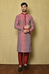 Buy_Arihant Rai Sinha_Red Kurta Cotton Silk Printed Geometric And Pant Set _at_Aza_Fashions