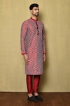 Arihant Rai Sinha_Red Kurta Cotton Silk Printed Geometric And Pant Set _at_Aza_Fashions