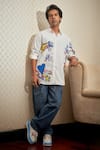 Nautanky_White Polyester Printed And Textured Doodle & Gardenia Placement Shirt _at_Aza_Fashions