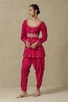 Buy_Aarke Ritu Kumar_Pink Polyester Embroidered Floral Scoop Kurta And Dhoti Pant Set _at_Aza_Fashions