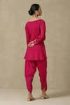 Shop_Aarke Ritu Kumar_Pink Polyester Embroidered Floral Scoop Kurta And Dhoti Pant Set _at_Aza_Fashions