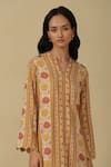 Shop_Ritu Kumar, Ri.Ritu Kumar, aarke Ritu Kumar_Yellow Rayon Embroidery Bandeau Neck Floral Print Kurta And Pant Set_Online_at_Aza_Fashions