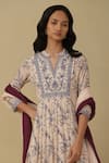 Shop_Aarke Ritu Kumar_White Cotton Printed Floral Band Collar Anarkali Pant Set _Online_at_Aza_Fashions