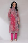 Buy_Aarke Ritu Kumar_Pink Blended Fabric Printed Floral Round Straight Kurta Set _at_Aza_Fashions