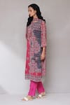 Aarke Ritu Kumar_Pink Blended Fabric Printed Floral Round Straight Kurta Set _Online_at_Aza_Fashions