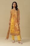 Buy_Aarke Ritu Kumar_Yellow Blended Fabric Printed Floral Round Flower Straight Kurta Set _at_Aza_Fashions