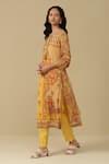 Aarke Ritu Kumar_Yellow Blended Fabric Printed Floral Round Flower Straight Kurta Set _Online_at_Aza_Fashions