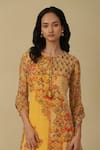 Shop_Aarke Ritu Kumar_Yellow Blended Fabric Printed Floral Round Flower Straight Kurta Set _Online_at_Aza_Fashions