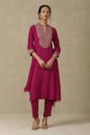 Buy_Aarke Ritu Kumar_Pink Polyester Embroidered Floral Collar Neck Bodice Kurta Set _at_Aza_Fashions