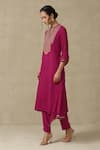 Aarke Ritu Kumar_Pink Polyester Embroidered Floral Collar Neck Bodice Kurta Set _Online_at_Aza_Fashions