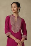 Shop_Aarke Ritu Kumar_Pink Polyester Embroidered Floral Collar Neck Bodice Kurta Set _Online_at_Aza_Fashions