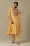 Buy_Aarke Ritu Kumar_Yellow Polyester Embroidered Floral Collar Neck Bodice Kurta Set _at_Aza_Fashions