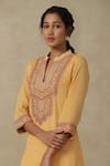 Shop_Aarke Ritu Kumar_Yellow Polyester Embroidered Floral Collar Neck Bodice Kurta Set _Online_at_Aza_Fashions