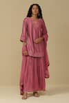 Buy_Aarke Ritu Kumar_Pink Blended Fabric Embroidered Floral Round Kurta Skirt Set _at_Aza_Fashions