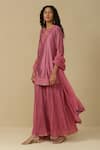 Aarke Ritu Kumar_Pink Blended Fabric Embroidered Floral Round Kurta Skirt Set _Online_at_Aza_Fashions