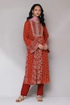 Buy_Aarke Ritu Kumar_Orange Blended Fabric Printed Floral Round Bell Sleeve Kurta Set _at_Aza_Fashions