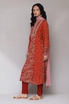 Aarke Ritu Kumar_Orange Blended Fabric Printed Floral Round Bell Sleeve Kurta Set _Online_at_Aza_Fashions