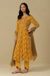 Buy_Aarke Ritu Kumar_Yellow Blended Fabric Printed Paisley Round Gathered Kurta Pant Set _at_Aza_Fashions