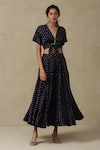 Buy_Aarke Ritu Kumar_Blue Blended Fabric Printed Floral V Neck Crop Top And Skirt Set _at_Aza_Fashions