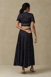 Shop_Aarke Ritu Kumar_Blue Blended Fabric Printed Floral V Neck Crop Top And Skirt Set _at_Aza_Fashions